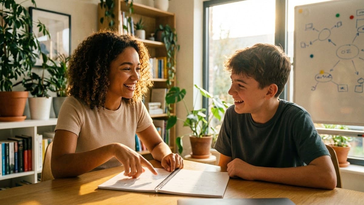 Lerncoach arbeitet mit Schüler an Lernstrategien